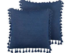 Beliani Koristetyyny Pellava Tummansininen 45 X 45 Cm 2 Kpl Carpinus Outlet