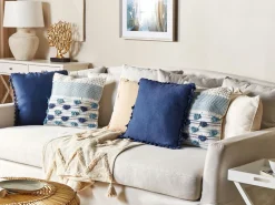 Beliani Koristetyyny Pellava Tummansininen 45 X 45 Cm 2 Kpl Carpinus Outlet