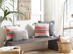 Beliani Koristetyyny Puuvilla Beige/Punainen 45 X 45 Cm Euphorbia Store