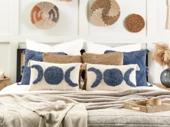 Beliani Koristetyyny Puuvilla Beige/Sininen 35 X 55 Cm Lupinus Discount