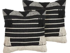 Beliani Koristetyyny Puuvilla Beige/Musta Geometrinen Kuvio 50 X 50 Cm 2 Kpl Chittoor Discount