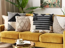 Beliani Koristetyyny Puuvilla Beige/Musta Geometrinen Kuvio 50 X 50 Cm 2 Kpl Chittoor Discount