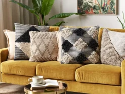 Beliani Koristetyyny Puuvilla Beige/Musta Tuftattu 50 X 50 Cm 2 Kpl Khora Cheap