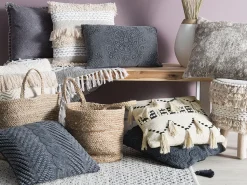 Beliani Koristetyyny Puuvilla Harmaa Kohokuvioitu 45 X 45 Cm Konni Flash Sale