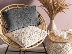 Beliani Koristetyyny Puuvilla Harmaa Kohokuvioitu 30 X 50 Cm Veloor Fashion