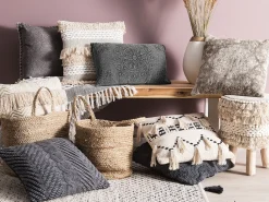 Beliani Koristetyyny Puuvilla Harmaa Kohokuvioitu 30 X 50 Cm Veloor Fashion