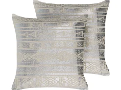 Beliani Koristetyyny Puuvilla Hopea Geometrinen Kuvio 50 X 50 Cm 2 Kpl Oujda Shop