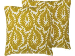 Beliani Koristetyyny Puuvilla Keltainen Kirjailtu 45 X 45 Cm 2 Kpl Primula Sale
