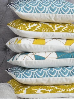 Beliani Koristetyyny Puuvilla Keltainen Kirjailtu 45 X 45 Cm 2 Kpl Primula Sale