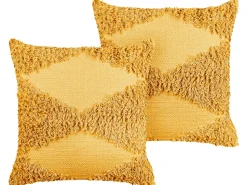 Beliani Koristetyyny Puuvilla Keltainen 45 X 45 Cm 2 Kpl Rhoeo Clearance