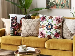 Beliani Koristetyyny Puuvilla Monivarinen Kirjailtu 50 X 50 Cm Bahraich Hot