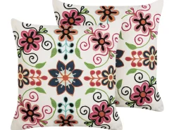 Beliani Koristetyyny Puuvilla Monivarinen Kirjailtu 50 X 50 Cm 2 Kpl Bahraich Hot