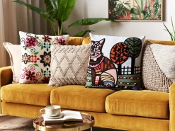 Beliani Koristetyyny Puuvilla Monivarinen Kirjailtu 50 X 50 Cm 2 Kpl Bahraich Hot