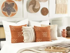 Beliani Koristetyyny Puuvilla Oranssi/Valkoinen 45 X 45 Cm Vitis Fashion