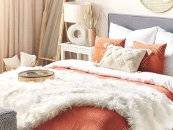 Beliani Koristetyyny Puuvilla Oranssi/Valkoinen 45 X 45 Cm Vitis Fashion