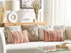 Beliani Koristetyyny Puuvilla Oranssi/Valkoinen 30 X 50 Cm Inula Sale