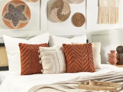 Beliani Koristetyyny Puuvilla Oranssi Tuftattu 45 X 45 Cm Lewisia Flash Sale