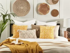 Beliani Koristetyyny Puuvilla Sinapinkeltainen 45 X 45 Cm 2 Kpl Ginnala Cheap