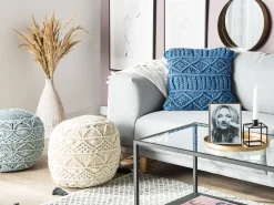 Beliani Koristetyyny Puuvilla Sininen Makramee 45 X 45 Cm Karatas Fashion