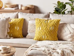 Beliani Koristetyyny Puuvilla Sinapinkeltainen 45 X 45 Cm Alcea Clearance