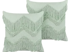 Beliani Koristetyyny Puuvilla Vaaleanvihrea 45 X 45 Cm 2 Kpl Bacopa Hot