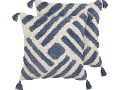 Beliani Koristetyyny Puuvilla Vaalea Beige/Sininen 45 X 45 Cm 2 Kpl Jacaranda Sale