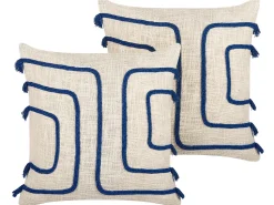Beliani Koristetyyny Puuvilla Vaalea Beige/Laivastonsininen 45 X 45 Cm 2 Kpl Pleione Online
