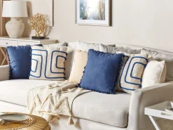 Beliani Koristetyyny Puuvilla Vaalea Beige/Laivastonsininen 45 X 45 Cm 2 Kpl Pleione Online