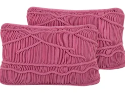 Beliani Koristetyyny Puuvilla Vaaleanpunainen Makramee 30 X 50 Cm 2 Kpl Kiris Shop