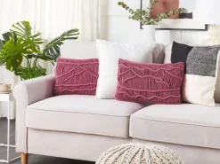 Beliani Koristetyyny Puuvilla Vaaleanpunainen Makramee 30 X 50 Cm 2 Kpl Kiris Shop