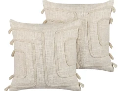 Beliani Koristetyyny Puuvilla Vaalea Beige 45 X 45 Cm 2 Kpl Pleione New