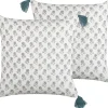 Beliani Koristetyyny Puuvilla Valkoinen/Sininen 45 X 45 Cm 2 Kpl Cornus Clearance