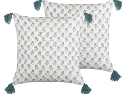 Beliani Koristetyyny Puuvilla Valkoinen/Sininen 45 X 45 Cm 2 Kpl Cornus Clearance