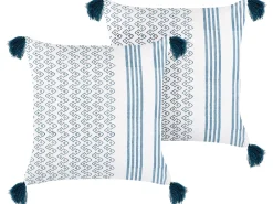 Beliani Koristetyyny Puuvilla Valkoinen/Sininen 45 X 45 Cm 2 Kpl Tilia Shop