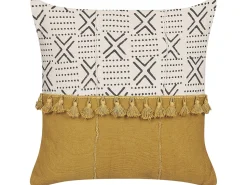 Beliani Koristetyyny Puuvilla Valkoinen/Keltainen 45 X 45 Cm Woodi Best