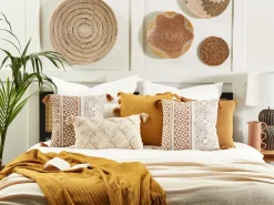 Beliani Koristetyyny Puuvilla Valkoinen/Vaaleanruskea 45 X 45 Cm Malus Store