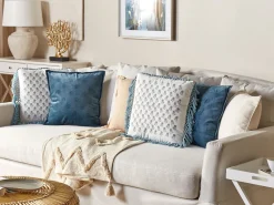 Beliani Koristetyyny Puuvilla Valkoinen/Sininen 45 X 45 Cm 2 Kpl Pallida Cheap