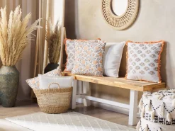 Beliani Koristetyyny Puuvilla Valkoinen/Oranssi 45 X 45 Cm Sativus New