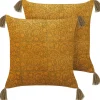 Beliani Koristetyyny Sametti Keltainen 45 X 45 Cm 2 Kpl Rheum Store