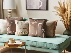 Beliani Koristetyyny Sametti Ruskea Kasvokuvio 45 X 45 Cm 2 Kpl Philodendron Sale