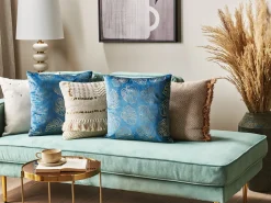 Beliani Koristetyyny Sametti Sininen 45 X 45 Cm 2 Kpl Monstera Hot