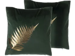 Beliani Koristetyyny Sametti Tummanvihrea 45 X 45 Cm 2 Kpl Fern Hot
