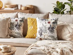 Beliani Koristetyyny Sametti Valkoinen/Vihrea 45 X 45 Cm Okra Cheap