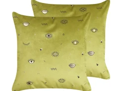 Beliani Koristetyyny Sametti Vihrea Silmakuvio 45 X 45 Cm 2 Kpl Aeonium Shop