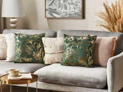 Beliani Koristetyyny Sametti Vihrea Kukkakuvio 45 X 45 Cm 2 Kpl Daffodil Sale