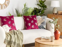 Beliani Koristetyyny Sametti Viininpunainen 45 X 45 Cm 2 Kpl Goldenrod Shop