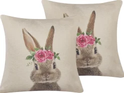 Beliani Koristetyynysetti 2Kpl Pupukuviolla Ruskeanharmaa 45 X 45 Cm Tulipa Shop