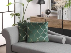 Beliani Koristetyynysetti Tummanvihrea Kiiltavalla Kuviolla 45X45Cm Alyssum Cheap