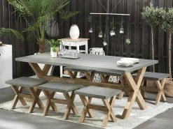 Beliani Kuitusementti Puutarhasetti 6 Jakkaralla Harmaa Olbia Best Sale