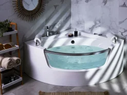 Beliani Kulmaporeamme Led-Valot Valkoinen 201 X 150 Cm Mangle Shop